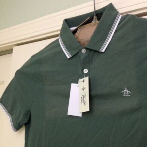 NEW Original Penguin Tipped Pique Polo Green White - Picture 1 of 5